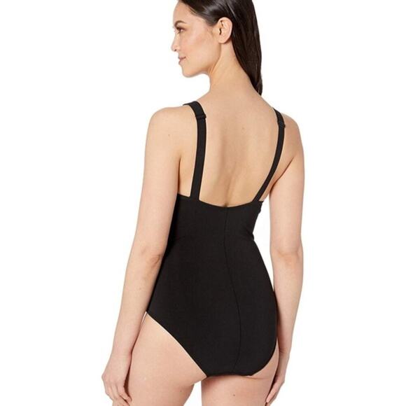 Robin Piccone Ava One Piece Swimsuit Double Knot Plunge Black Size 8 NEW - Picture 3 of 6